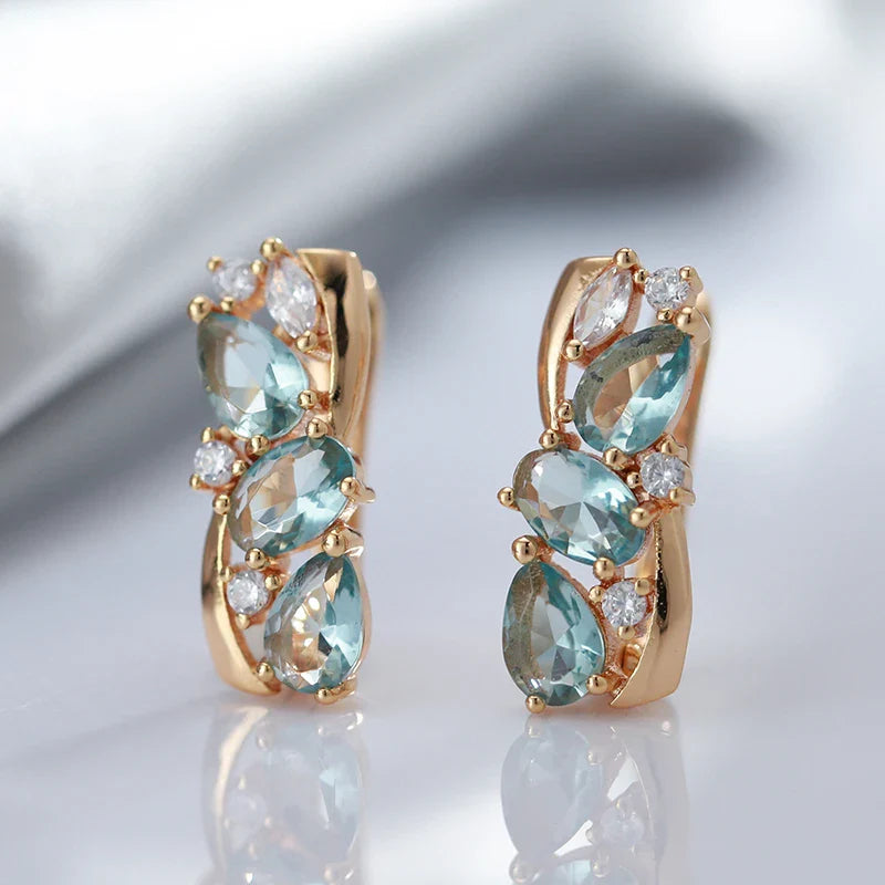 Brincos Blue Zircon Estilo Étnico Ouro