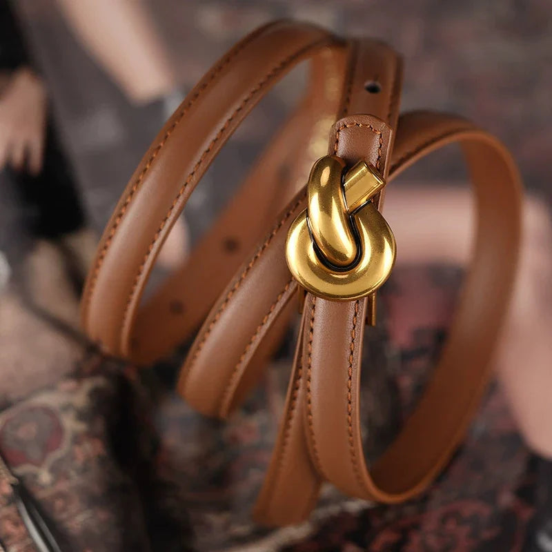 Cinto Feminino de Couro Legitimo Nó Elegante