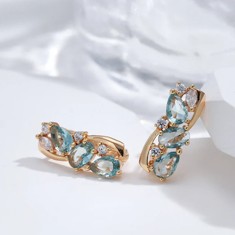 Brincos Blue Zircon Estilo Étnico Ouro