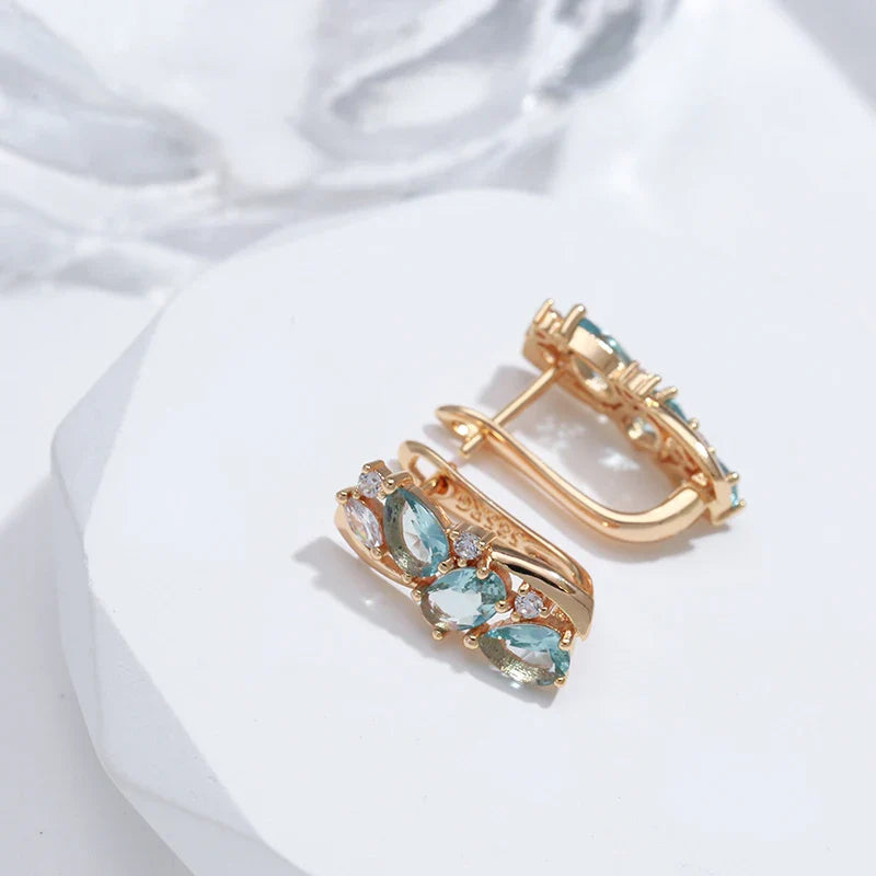 Brincos Blue Zircon Estilo Étnico Ouro