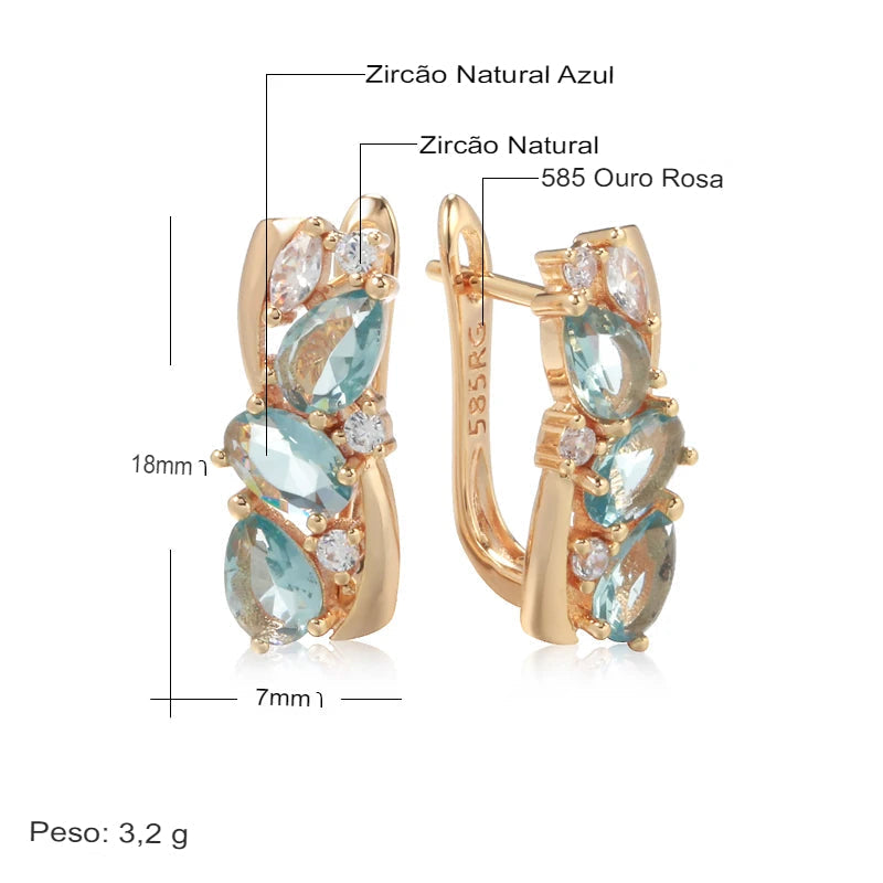 Brincos Blue Zircon Estilo Étnico Ouro