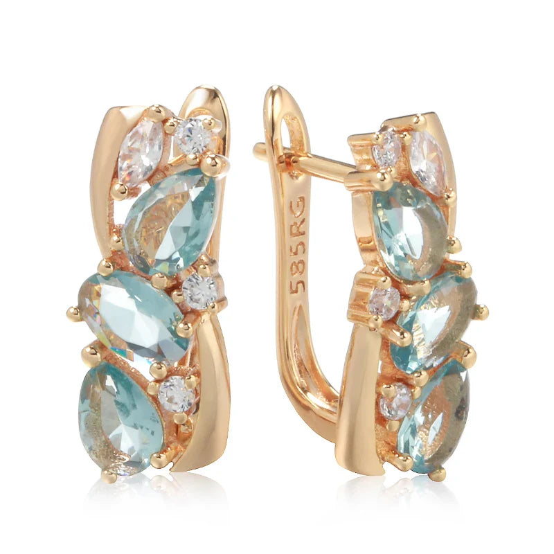 Brincos Blue Zircon Estilo Étnico Ouro